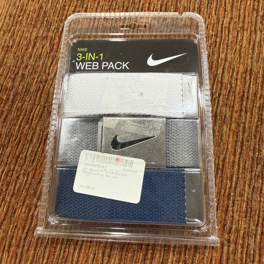 Nike Golf Web Belt Mens One Size White Gray Navy NEW 3-in-1 Pack Adjustable